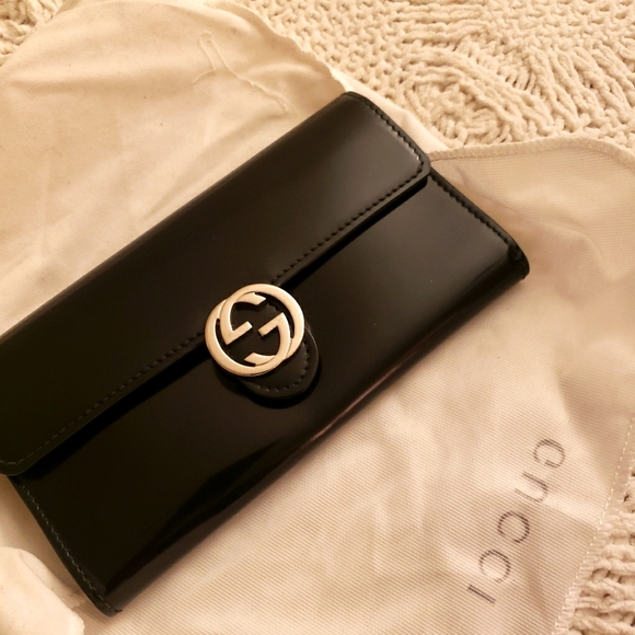 Gucci black shiny wallet purse (icon Continental double G) - Picture 1 of 8